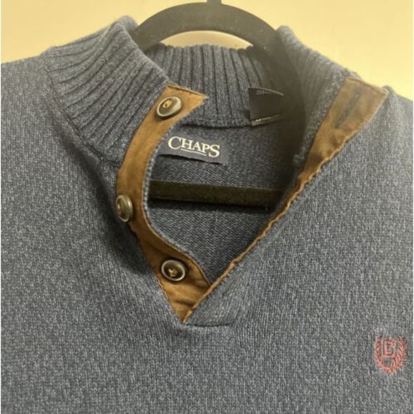 Chaps Men's Classic Fit Twist Button Mock Sweater Navy Blue Size Large - Picture 3 of 5